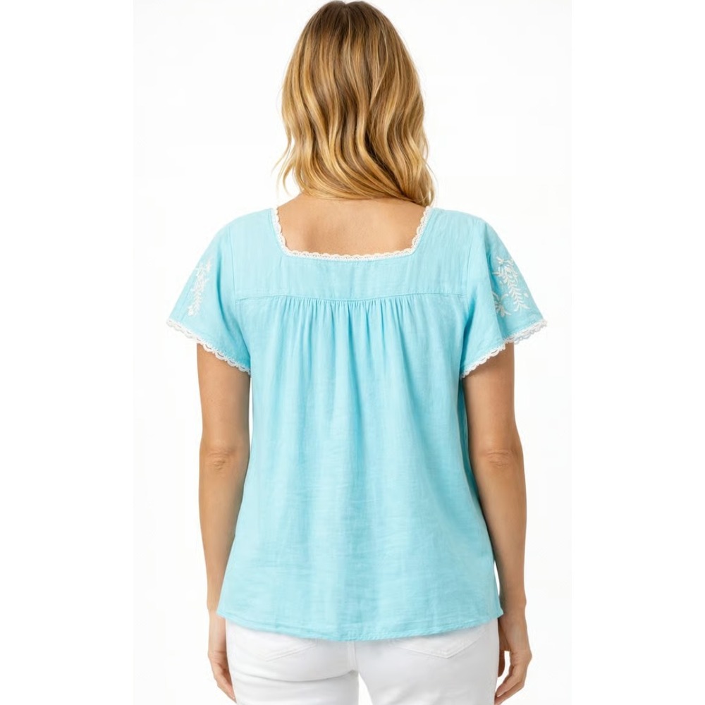 Lilly Pulitzer Tamryn Boho Embroidered Shirt Blouse Blue White Womens XS NEW - Picture 3 of 9
